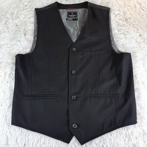 Vintage Marc Ecko Mens Large Black Pinstripe Vest Eagle Crown Graphic Y2K Edgy